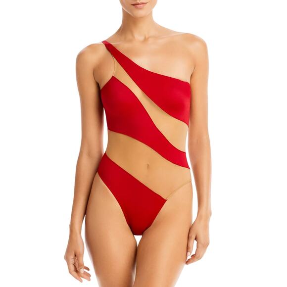 Norma Kamali Other - Norma Kamali One piece swimsuit Size XL 10 Snake Mesh Mio Red One Shoulder NWT
